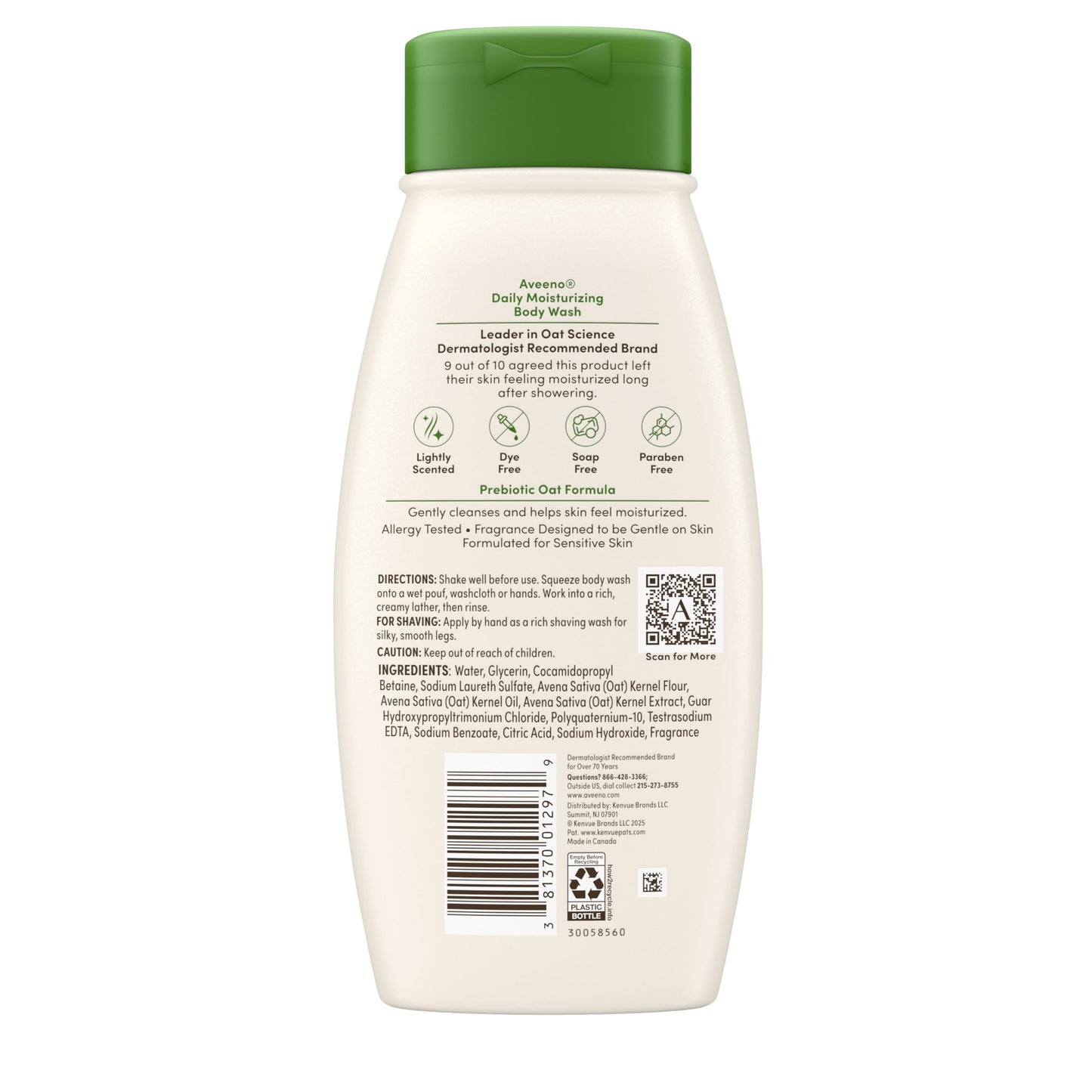 Aveeno Active Naturals Daily Moisturizing Body Wash with Natural Oatmeal, 18-Ounce Bottles (Pack of 3) Beauty & Personal Care Aveeno