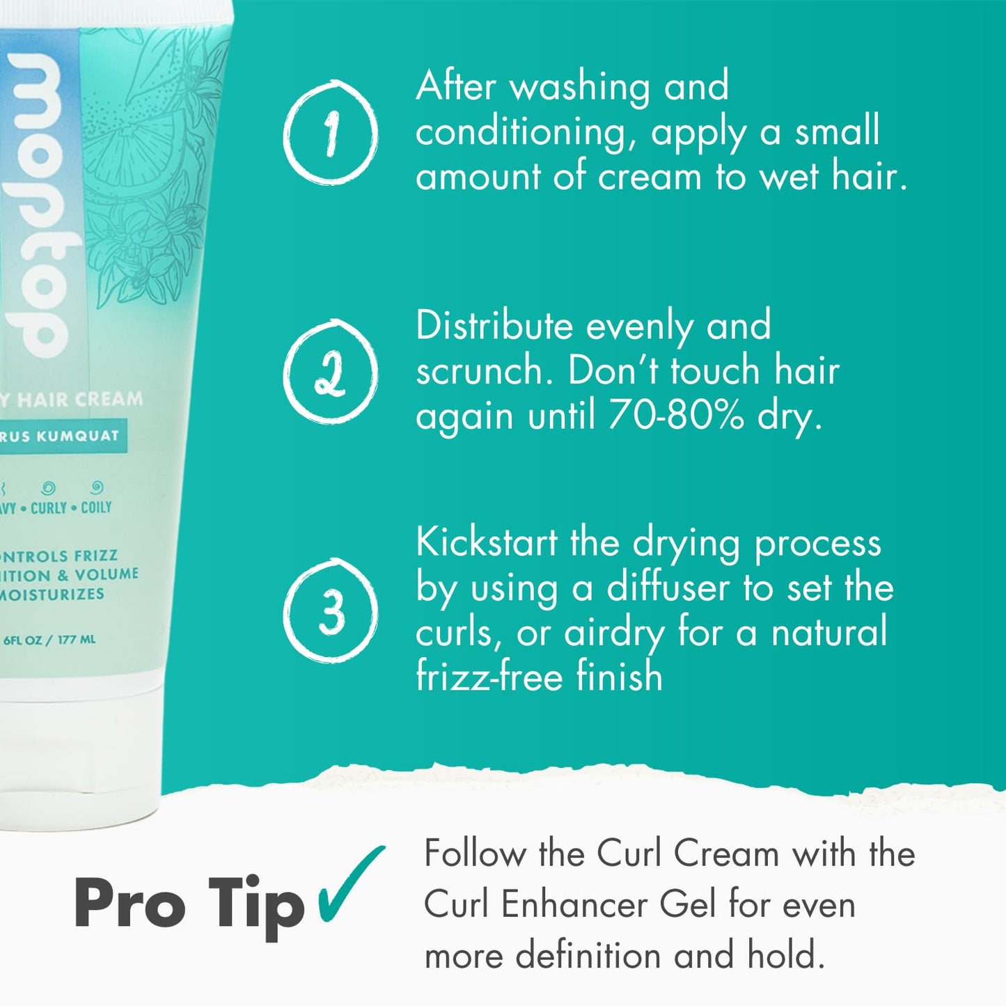 MopTop Curl Cream - Moisturizing Curl Activator for Frizz Control & Volume, Curl Styling Cream for Wavy, Curly & Coily Hair, Made with Junk-Free