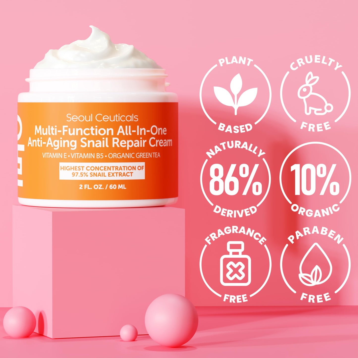 SeoulCeuticals Snail Mucin Moisturizer 97.5% - Korean Skin Care Snail Repair Cream - Day & Night Anti Aging K Beauty Skincare Cruelty Free 2oz Beauty and Personal Care SeoulCeuticals