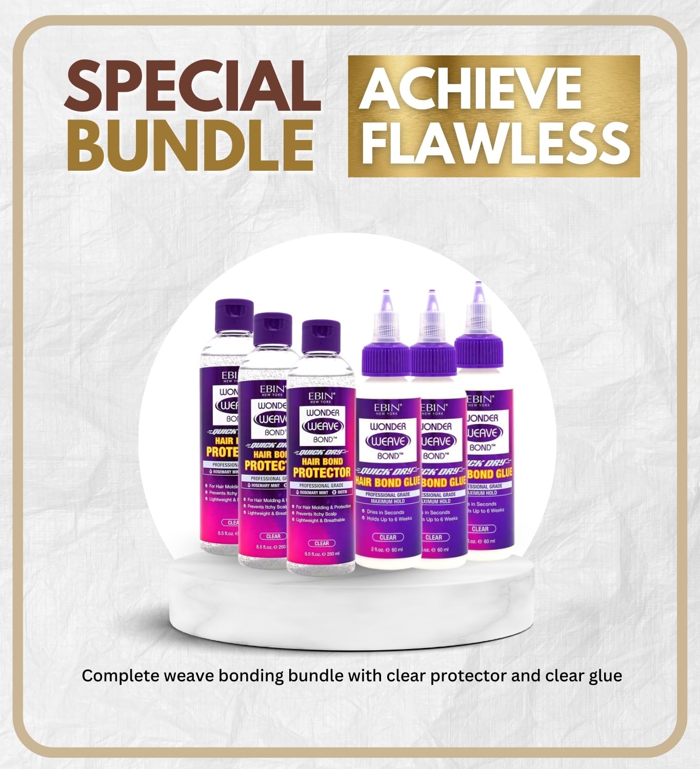 EBIN NEW YORK Wonder Weave Bond Hair Protector (Clear) 8.5 oz Bundle with Hair Bond Glue (Clear) 2 oz Protective Shield & Secure Hold - Seamless