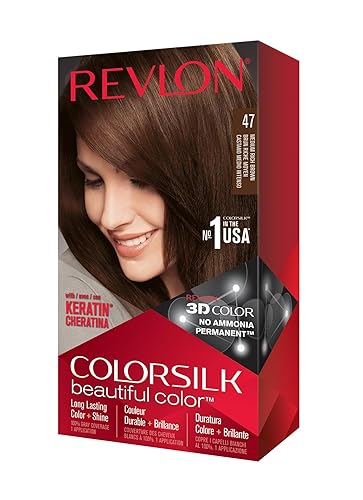 Revlon Permanent Hair Color, Permanent Hair Dye, Colorsilk with 100% Gray Coverage, Ammonia-Free, Keratin and Amino Acids, 47 Medium Rich Brown, 4.4