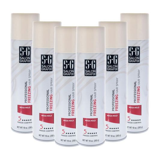 Salon Grafix Freezing Hair Spray Mega Hold - Quick-Drying Hairspray for Women and Men - Volumizing Formula - Professional Quality Results - 6 pc