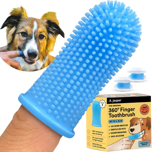 Jasper 360° Dog & Cat Toothbrush Kit – 2-Pack Finger Brushes for Small & Large Pets, Easy Teeth Cleaning, Blue