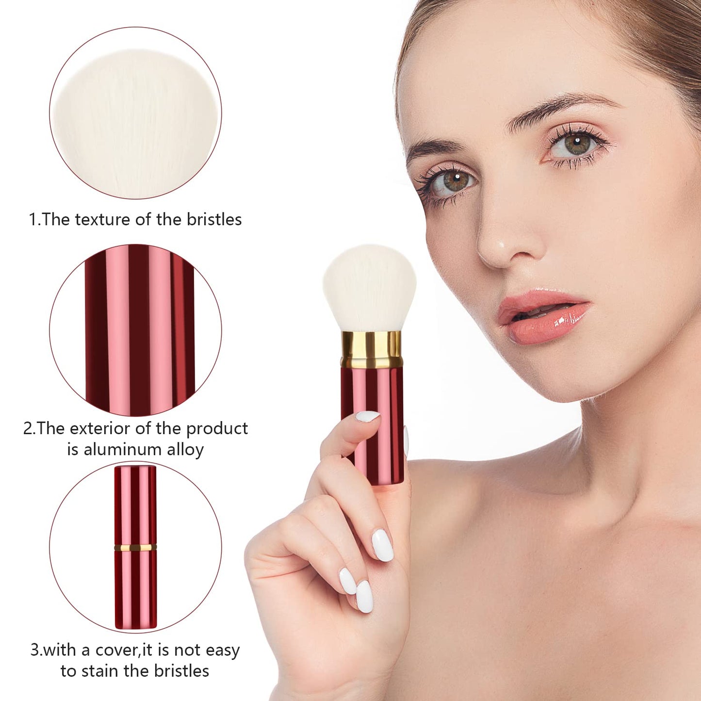 Falliny Retractable Makeup Brushes, Travel Face Kabuki Blush Brush, Portable Powder Brush with Cover for Blush, Sunscreen,Bronzer, Buffing