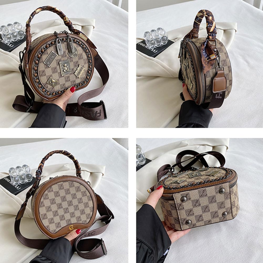 Vintage Women's Bag, Round Crossbody Bag, One Shoulder Crossbody Circle Tote Bag, Large Capacity Daily Purse Handbag for Women Girls