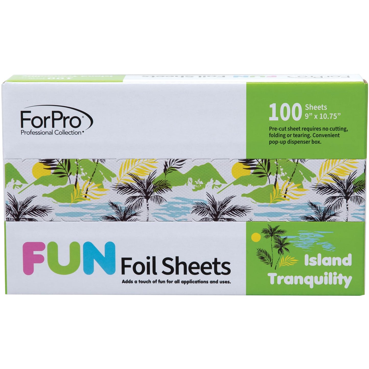 ForPro FUN Island Tranquility 9" Foil Sheets, Aluminum Hair Foils for Color Application and Highlighting Services, Food Safe, Pop-Up Dispenser, 9” W x