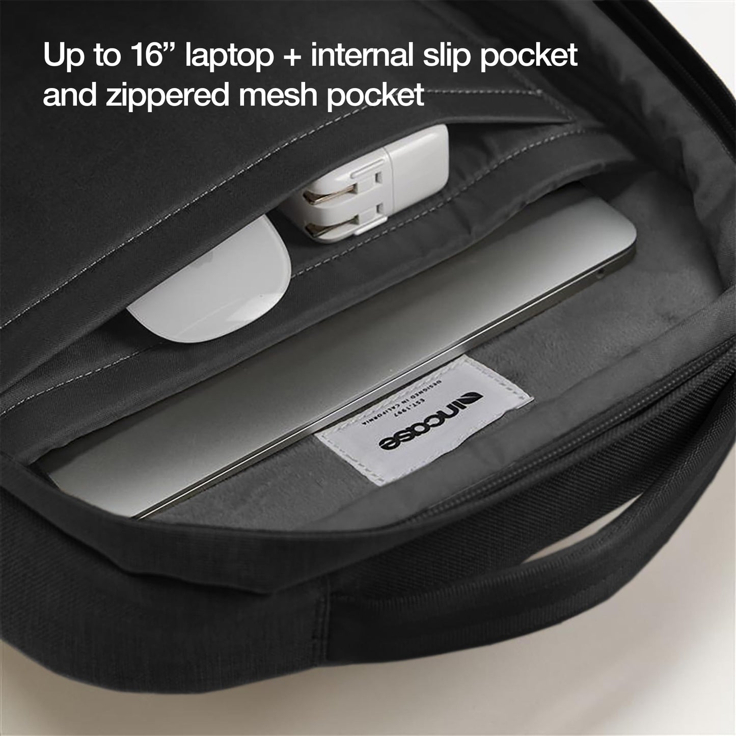 Incase Crosstown Backpack - 20L Everyday Laptop Backpack for Work, Travel - 16" Faux Fur Laptop Sleeve, External Front Pocket, Water Bottle Pockets, Travel Pass Through - Black