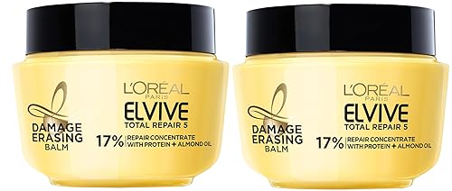 L'Oreal Paris Hair Care Elvive Total Repair 5 Damage Erasing Balm, Conditioning Hair Mask for Damaged Hair, with Almond and Protein, 8.5 fl; oz, (Pack