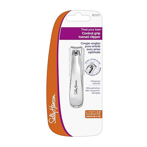Sally Hansen Beauty Tools Treat Your Toes Control-Grip Toenail Clipper with Catcher | Wide Blade for Thick Nails | Stainless Steel Professional Toe