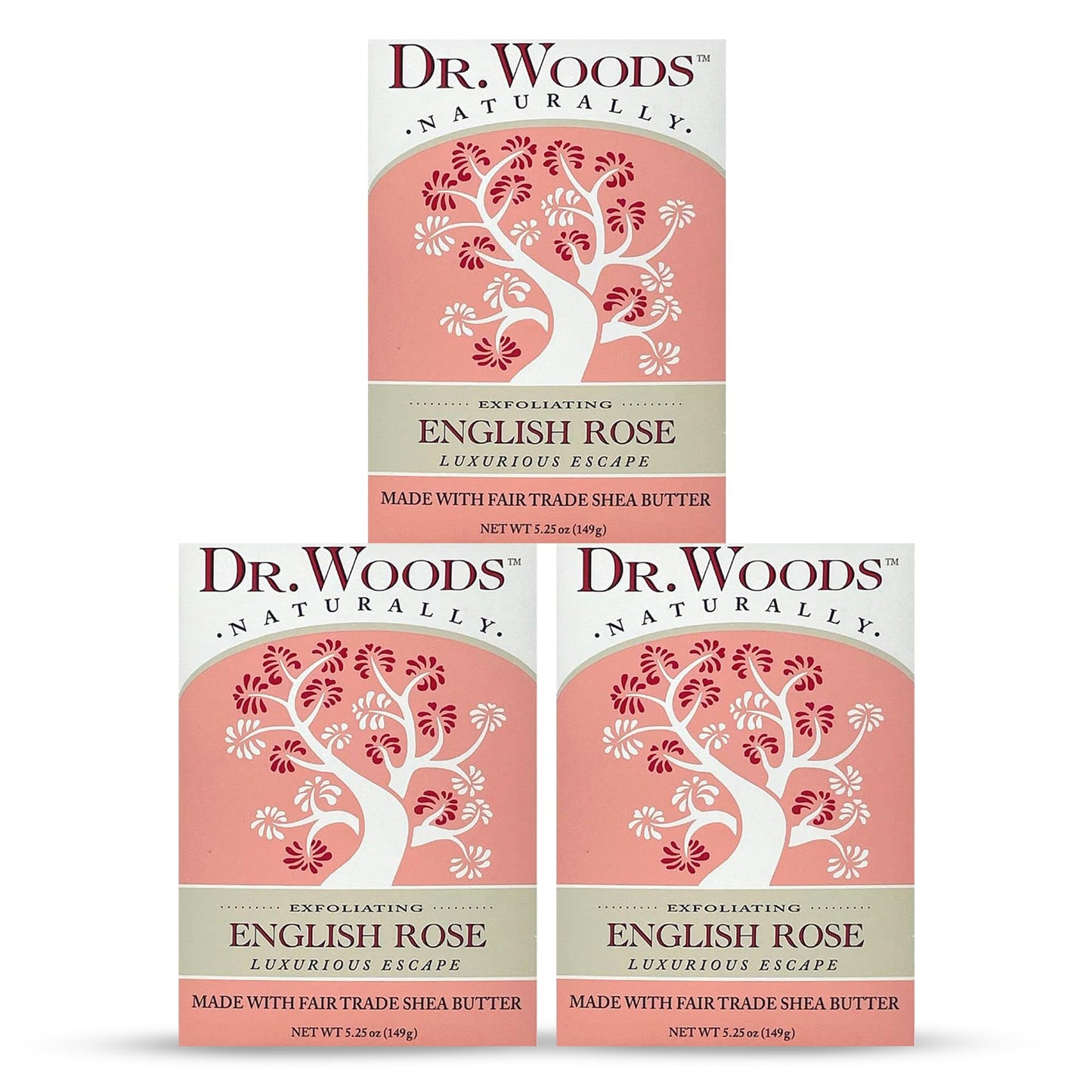 Dr. Woods English Rose Bar Soap with Organic Shea Butter - Pure Rose Scented Soap for Men and Women, Moisturizing and Exfoliating - 5.25 Oz (Pack