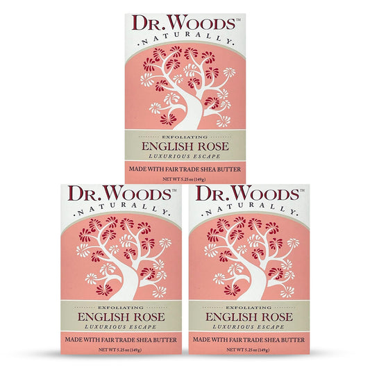 Dr. Woods English Rose Bar Soap with Organic Shea Butter - Pure Rose Scented Soap for Men and Women, Moisturizing and Exfoliating - 5.25 Oz (Pack Beauty & Personal Care Dr. Woods