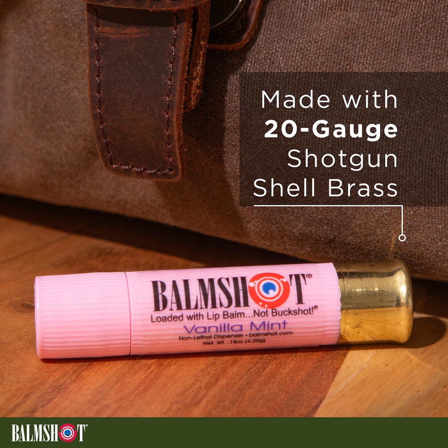 BALMSHOT Lip Balm (2-Pack) of Classic & Pure Pink Vanilla Mint - SPF 15, Beeswax Chapstick for Dry Chapped Lips, 20-Gauge Brass Shotgun Shell Tube