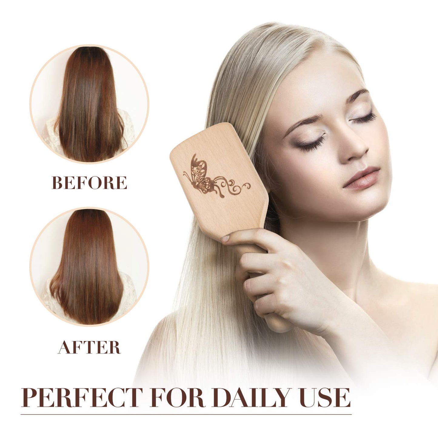 Hair Brush Boar Bristle Hairbrush for Thick Curly Thin Long Short Wet or Dry Hair Adds Shine and Makes Hair Smooth, Best Paddle Hair Brush for Men
