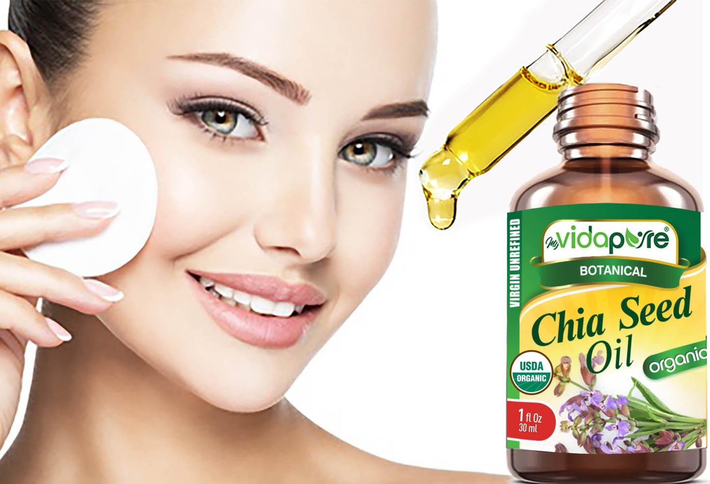 MYVIDAPURE Organic CHIA SEED OIL Certified Organic 100% Natural Pure VIRGIN UNREFINED Undiluted Cold Pressed Carrier Oil for Face Skin Body Hair Lip