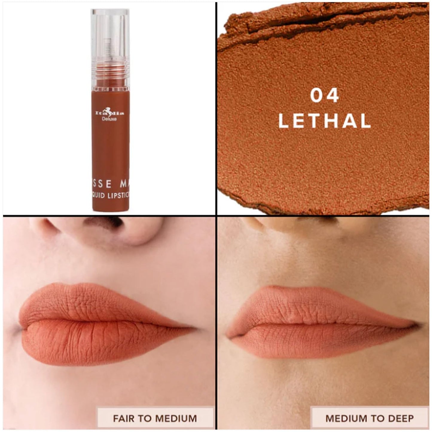 Italia Deluxe Pick 1 Mousse Matte Liquid Lipstick Comfortable Velvet Finish & Zipper Bag (190-04 : LETHAL, Full Size)