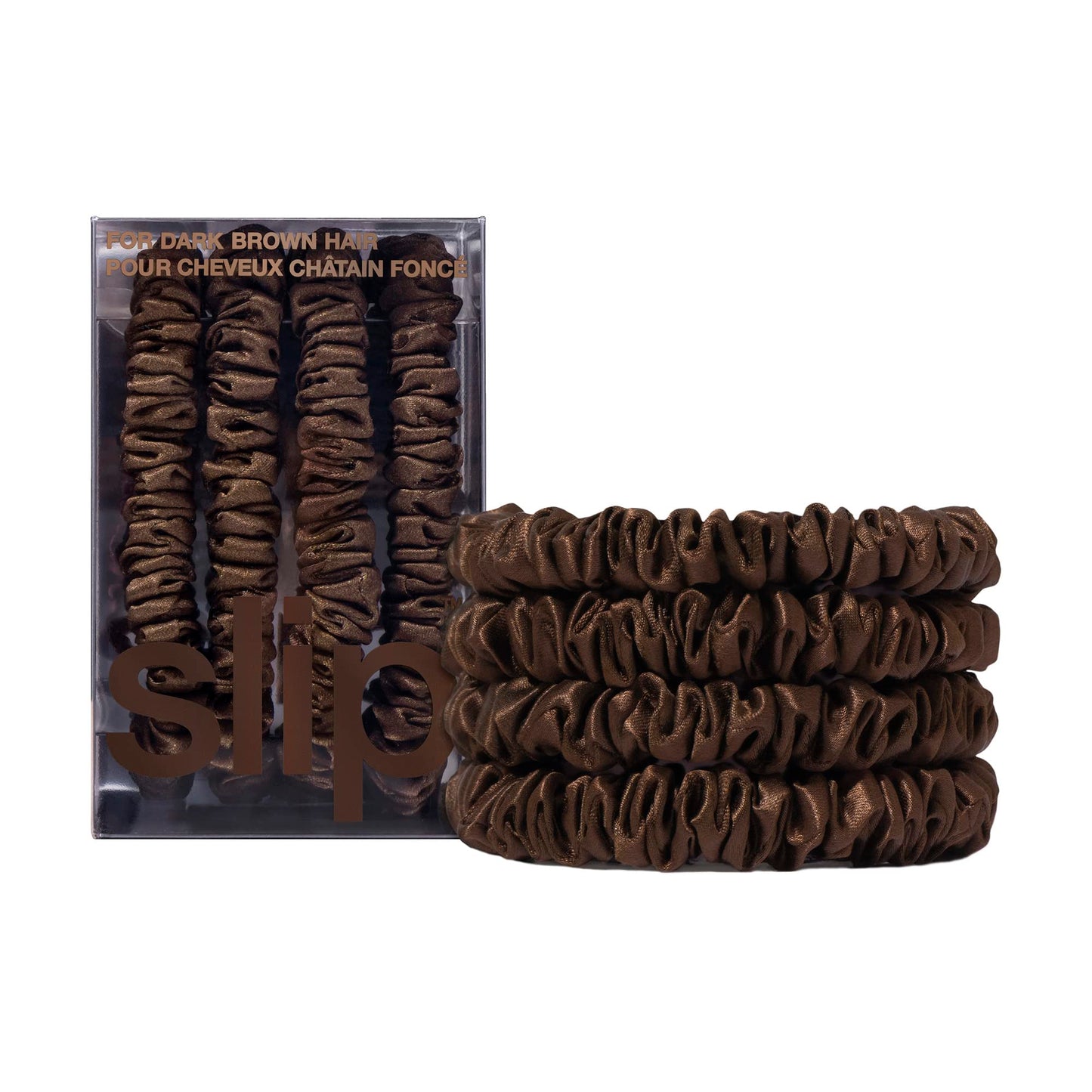 Slip Silk Hair Ties - Skinny Silk Dark Brown Scrunchies, No Damage, No Crease, Anti-Breakage |100% Mulberry Silk | All Hair Types | Made Beauty and Personal Care SLIP