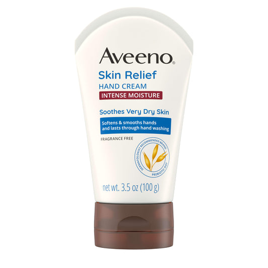 Aveeno Skin Relief Intense Moisture Hand Cream with Soothing Prebiotic Oat for Dry and Sensitive Skin Cream Softens & Smooths Hands & Lasts Through