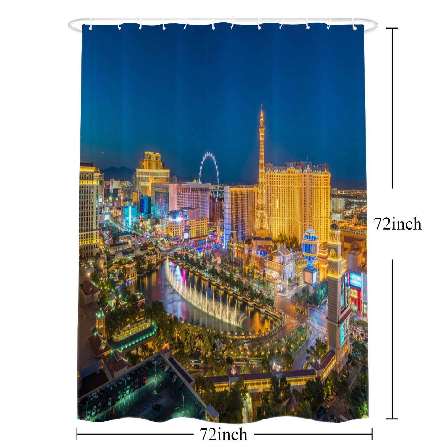 Shrahala Night USA Skyline Decorative Shower Curtain, Las Vegas Nevada Skyline Shower Stall Bathtubs Bathroom Decor Waterproof Funny 72x72 Inch