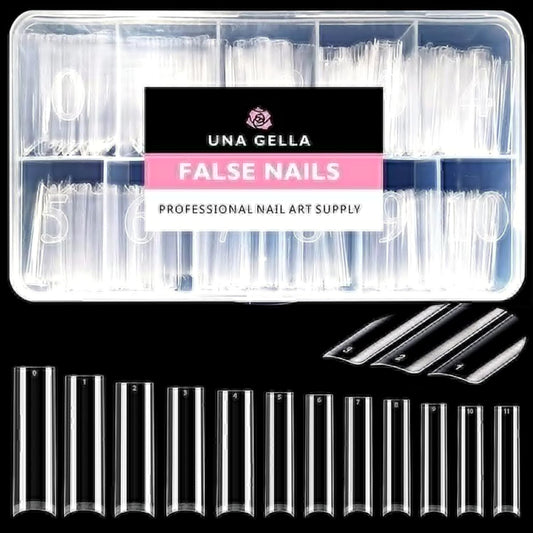 UNA GELLA No C Curve Nail Tips 504 PCS Extra Long XXL Tapered Square Nail Tips Half Cover Nails tips Straight Shape For French Acrylic Nails False