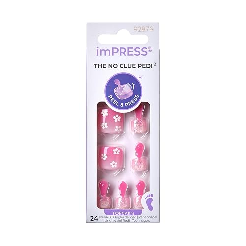 KISS Impress No Glue Pedi 30 Pcs Press on Toenails, Pink Stick on Extension False Nails for Toes, Peel & Press Easy Apply, Hassle-Free Removal Beauty & Personal Care KISS