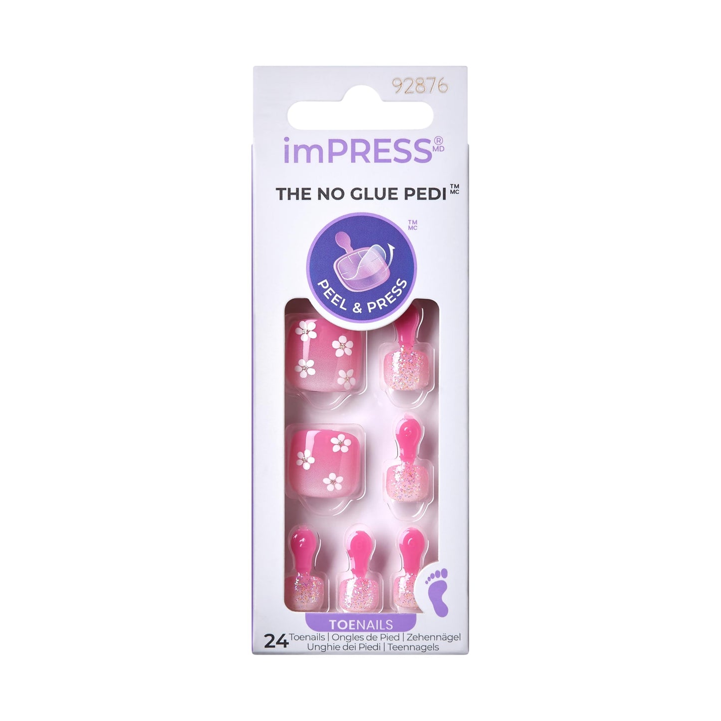 KISS Impress No Glue Pedi 30 Pcs Press on Toenails, Pink Stick on Extension False Nails for Toes, Peel & Press Easy Apply, Hassle-Free Removal Beauty & Personal Care KISS