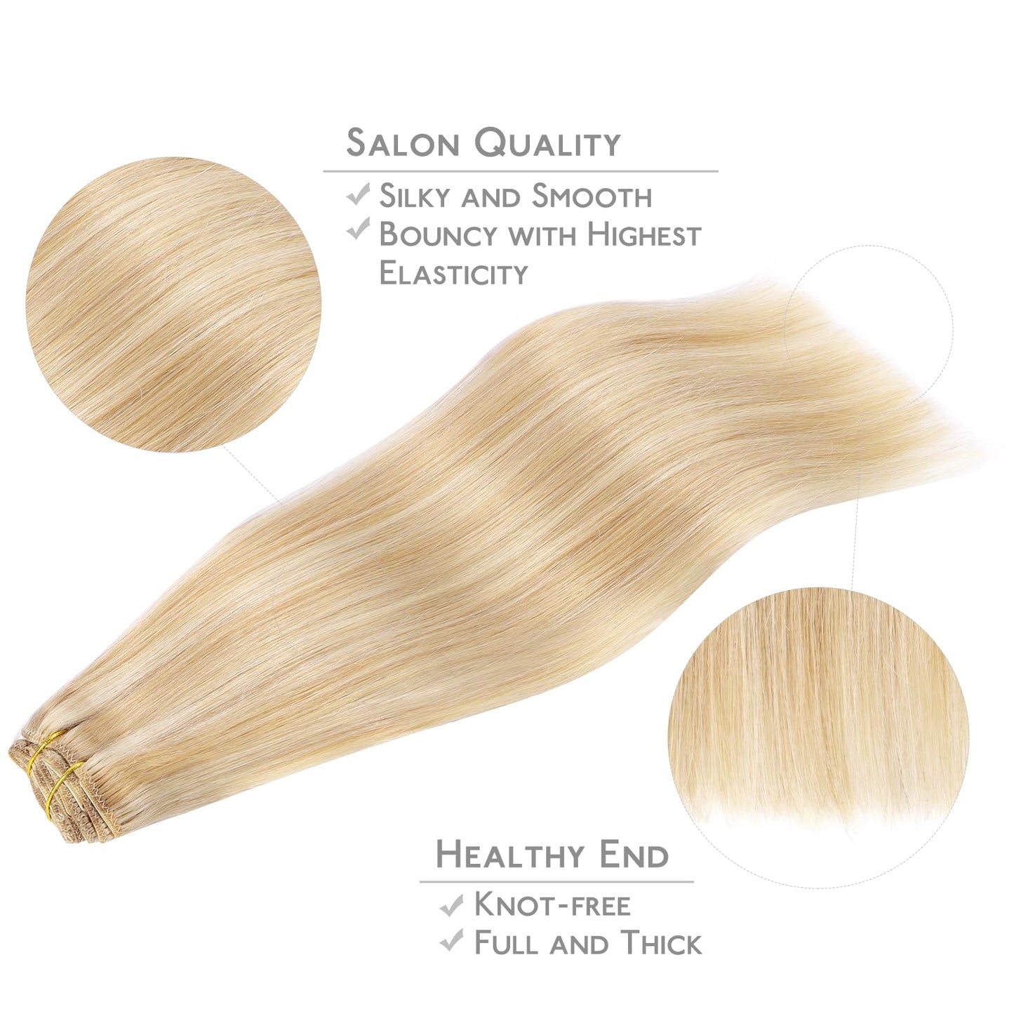 WENNALIFE Hair Extensions Clip In, 9pcs 24inch 150g Dirty Blonde Highlighted Bleach Blonde Thicker Clip In Hair Extensions Real Human Hair Remy hair Beauty and Personal Care Wennalife