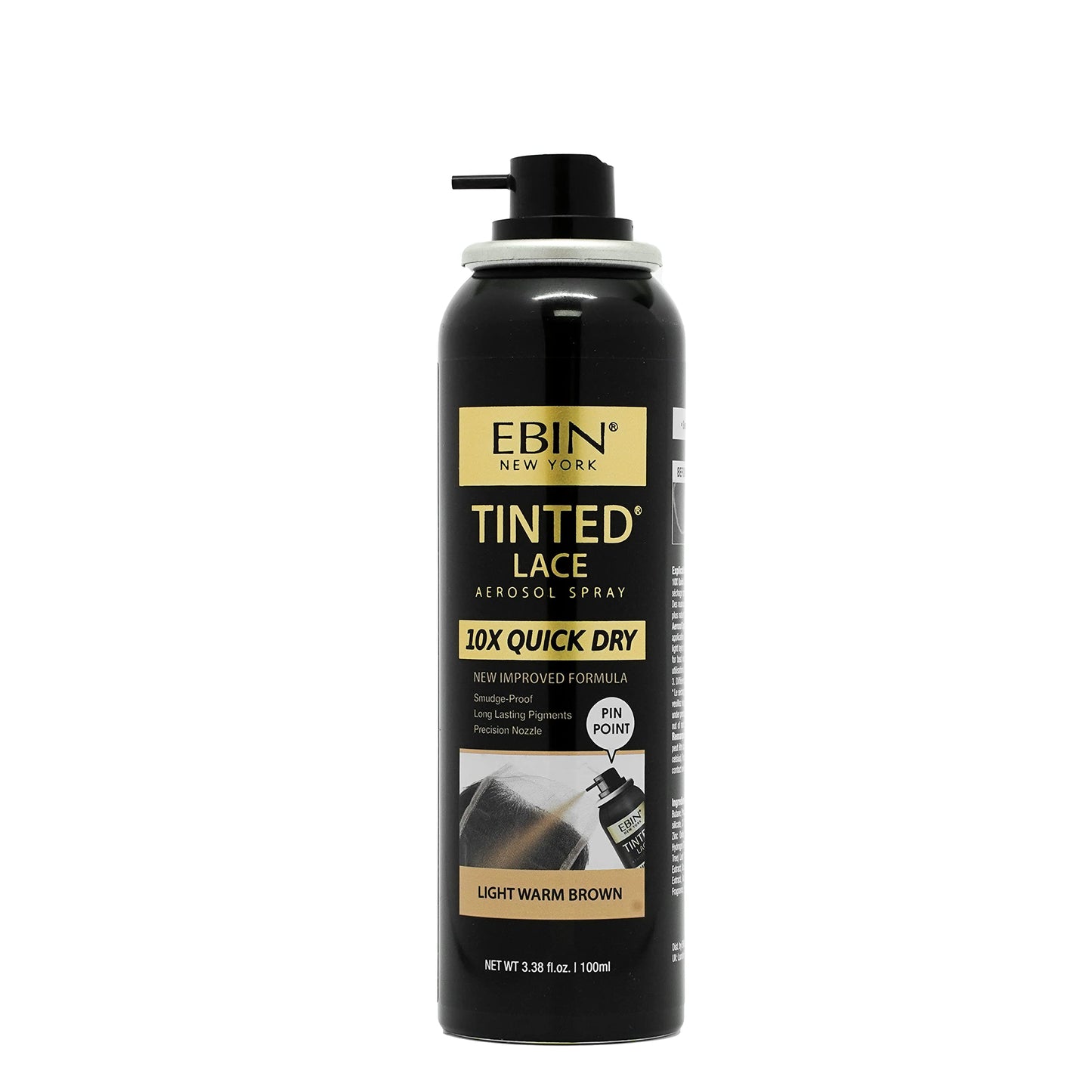 EBIN NEW YORK Tinted Lace Spray 3.38oz/ 100ml - Light Warm Brown | Quick Drying, Water Resistant, No Residue, Even Application, Matching Skin Tone