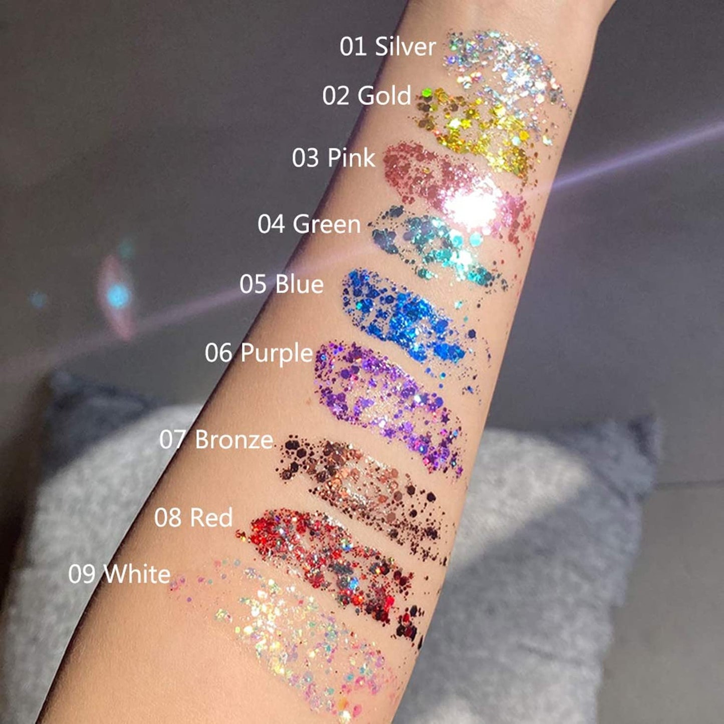 MAEPEOR Chunky Face Body Glitter Gel 19 Colors Mermaid Sequins Holographic Body Glitter Gel Long-Lasting Festival Makeup Glitter Paint for Face Body