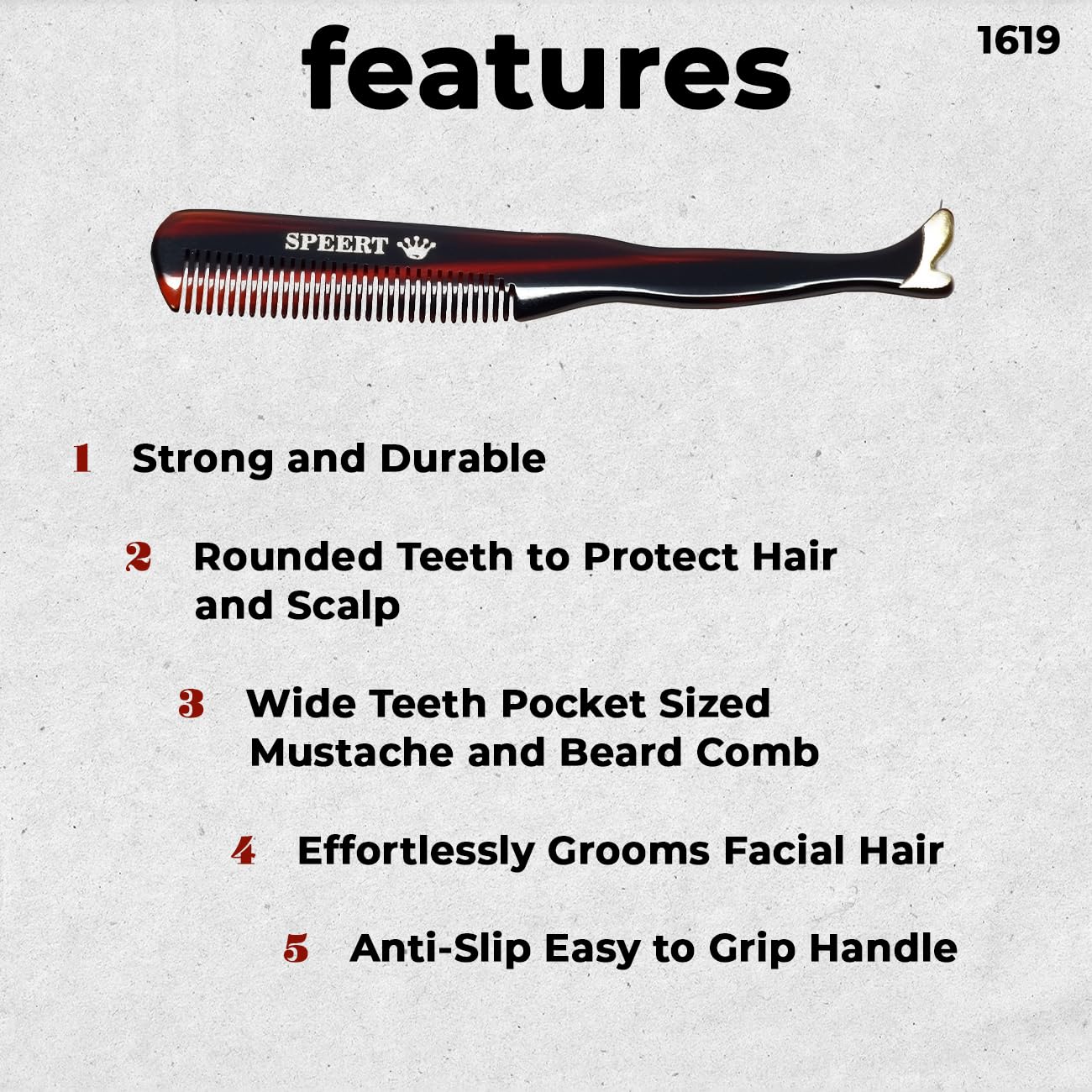 Speert #1619 Handmade Wide Tooth Mustache Comb - Small Tortoise Havana Acetate, Coarse Hair Pocket Sized Grooming Tool, Tangle Free Straightener
