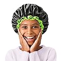 mikimini Black Shower Caps for Small Child 2 Packs, Double Layers Waterproof Bathing Hair Cap with Reusable Soft Comfortable PEVA Lining, Cute