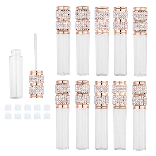 AJLTPA 10 Pack Pearl Diamond Lip Gloss Wand Tubes, 5ml Empty Lip Gloss Containers, Lipgloss Lip Balm Bottles with Rubber Stoppers for Lip Gloss Balm