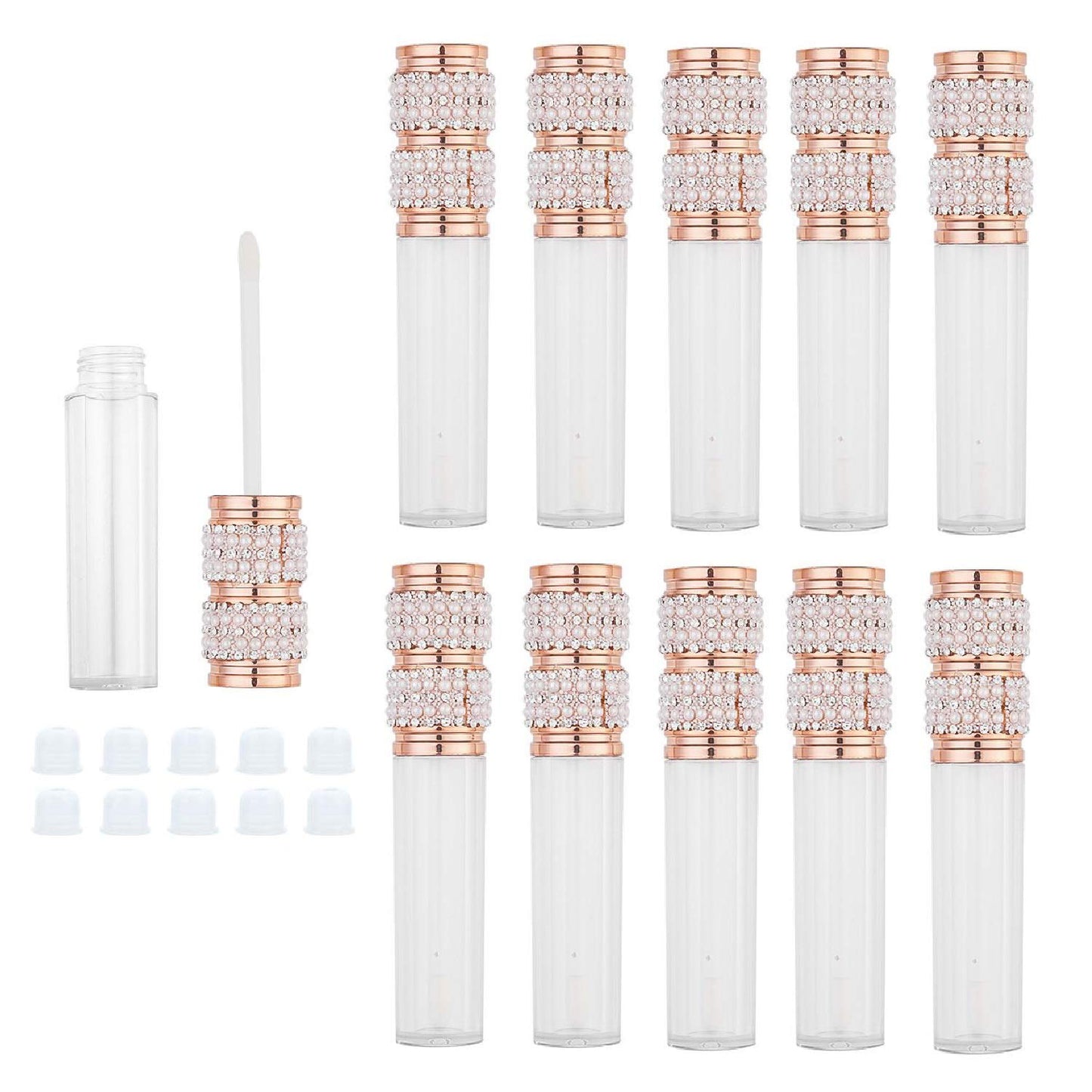AJLTPA 10 Pack Pearl Diamond Lip Gloss Wand Tubes, 5ml Empty Lip Gloss Containers, Lipgloss Lip Balm Bottles with Rubber Stoppers for Lip Gloss Balm