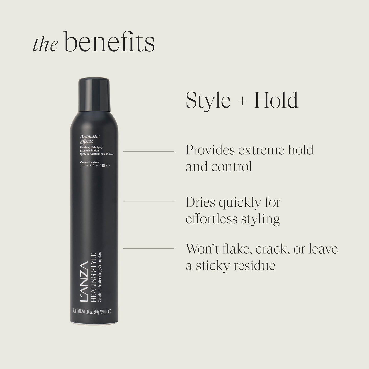 L'ANZA Healing Style Dramatic F/X Hair Spray Firm Hold Finishing Hairspray, Anti Humidity & Heat Protection, Long-Lasting Control, Adds Shine