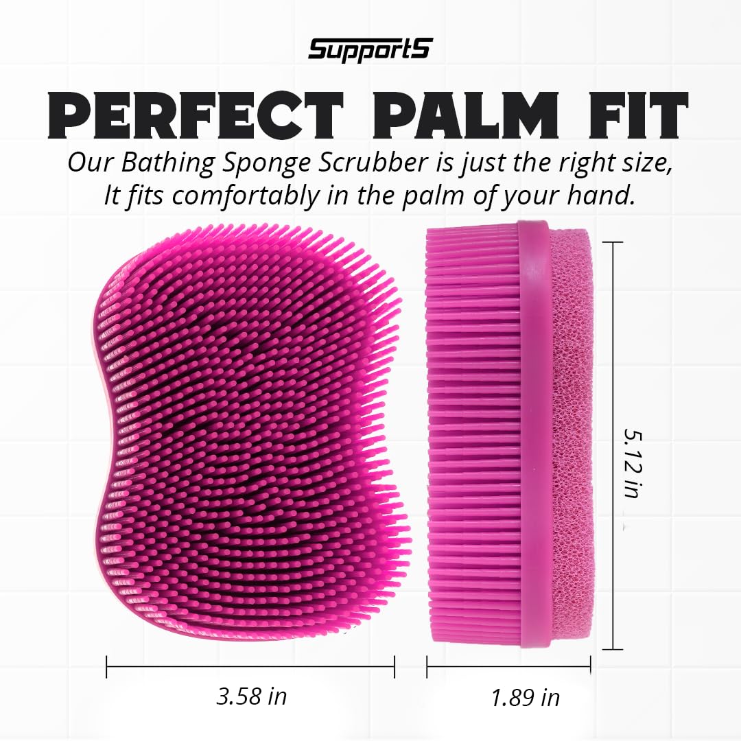 Silicone Body Scrub Brush - Premium Dual Sided Silicone Loofah Body Scrubber Palm Sized, Deeply Cleanses Exfoliates Skins, Silicone Body Scrubber