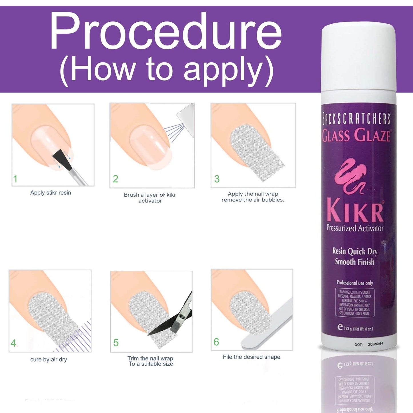 BACKSCRATCHERS - Kikr Activator - Fiberglass Or Silk Wrap Nail Extension Glue - 6 Oz