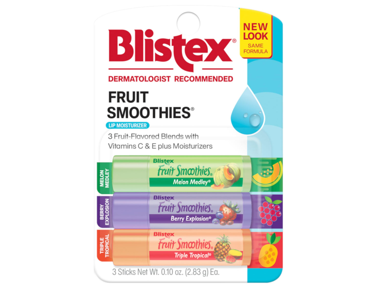 Blistex Fruit Smoothies Lip Moisturizers 3 Sticks 0.10 oz each Pack of 4