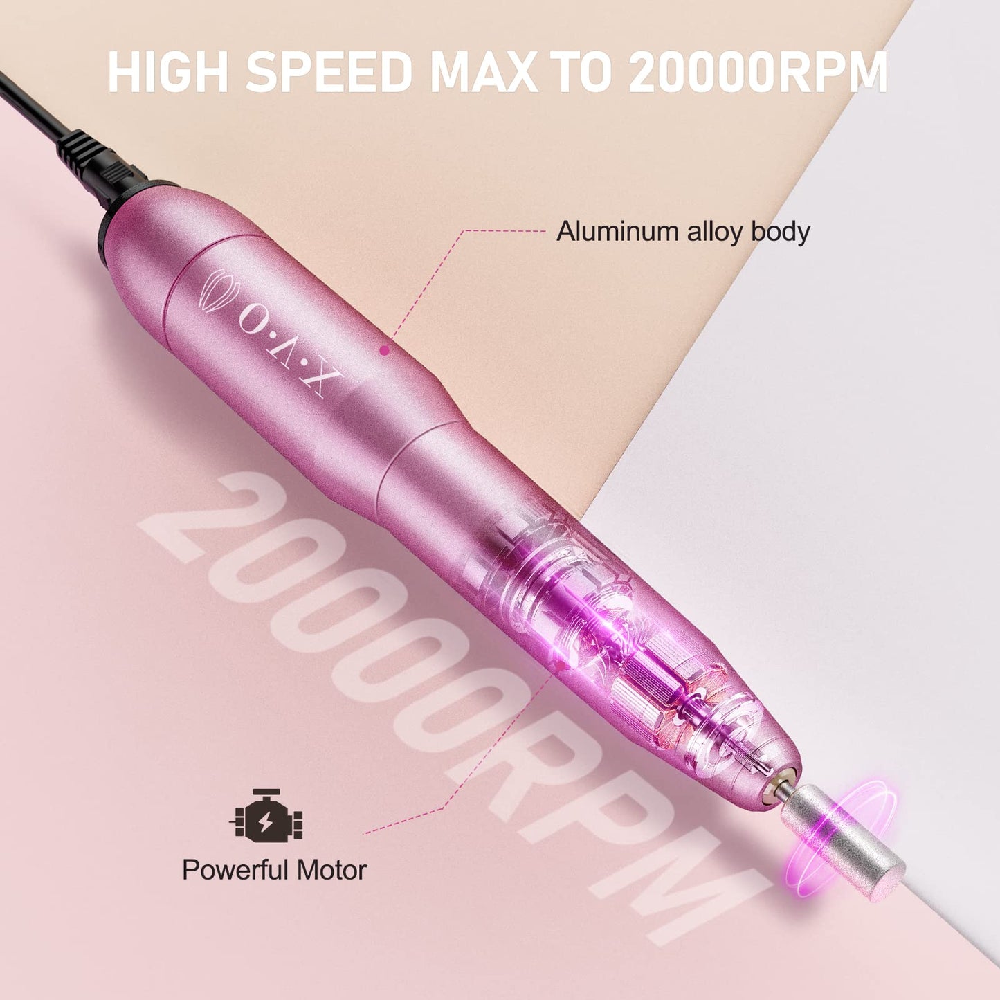 Portable Electric Nail Drill File Machine with Acrylic Nail Kit Set Professional 20000rpm Manicure Pedicure with Sanding Bands Brush for Nail Art Gel