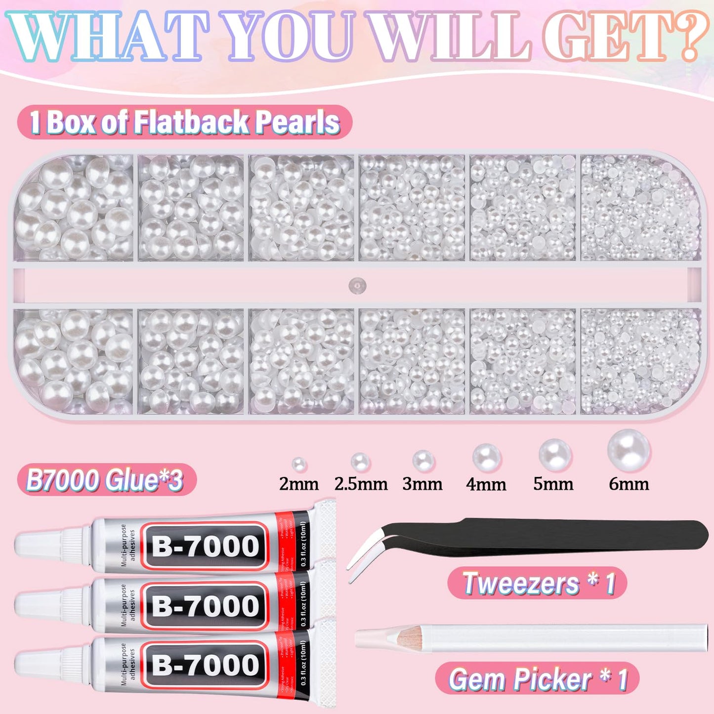 Flatback Pearls for Crafting with 3Pcs 10ml B7000 Jewelry Glue, 1 Box of Half Round White Pearls, Bedazzling Beads for DIY Crafts Clothing Tumblers Beauty and Personal Care TINKRSTUFF