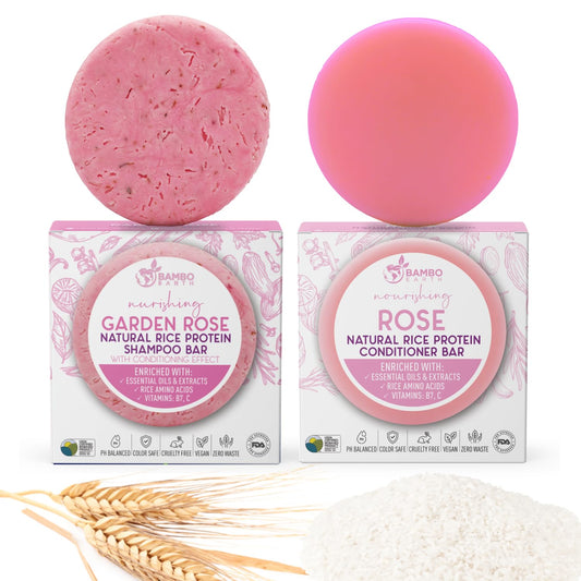 Solid Rice Protein Water Shampoo & Conditioner Hair Soap - Shampoo and Conditioner Bars For Hair With All Natural Plant Based Essential Oils And Zero