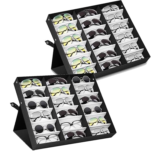 Jiffordwind 18 Slot Sunglasses Organizer Storage Multiple Eyeglasses Holder Display Case/Tray, Polyester Silk Lined & Snap Closure