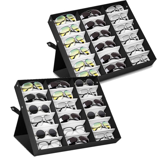 Jiffordwind 18 Slot Sunglasses Organizer Storage Multiple Eyeglasses Holder Display Case/Tray, Polyester Silk Lined & Snap Closure