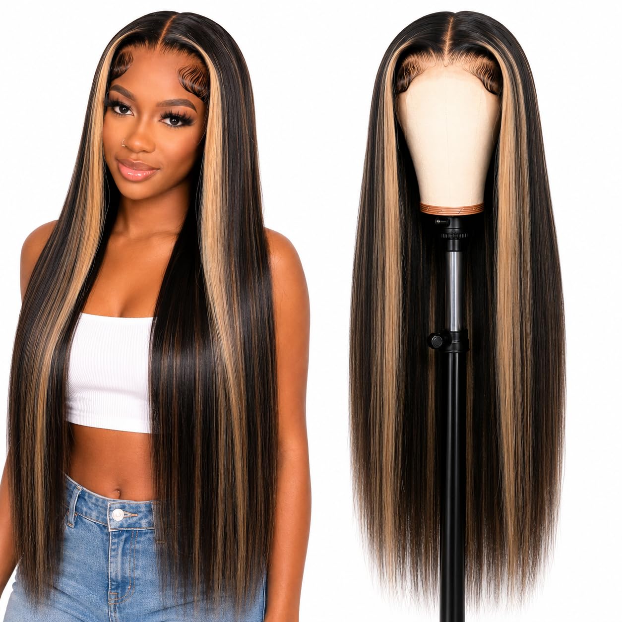 Cypha 1B/27 Ombre Lace Front Wig Human Hair Straight 13x6 HD Lace Frontal Wigs Human Hair Pre Plucked 180% Density Highlight Lace Front Colored Wig Beauty and Personal Care Cypha Default Title