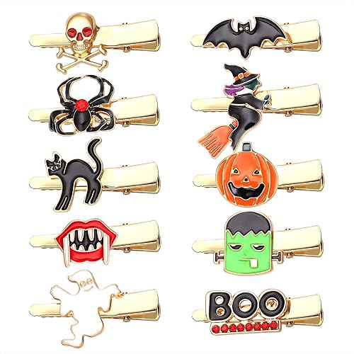 10PCS Halloween Hair Clips for Women Cute Spider Pumpkin Ghost Cat Duckbill Hairpins Small Gothic Alligator Clips Halloween Costume Party Hair