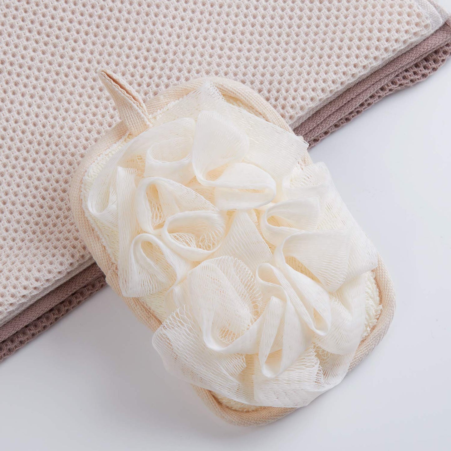mikimini Bath Mitt for Women, Bath Pouf Mesh Brushes 1 PC Upgraded Version | Loofah Sponge & Exfoliating Pad 2 in 1 Professional Design | Exfoliating