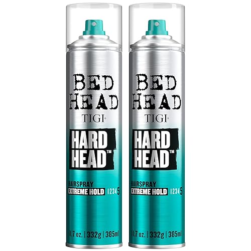 TIGI Bed Head Hard Head Hairspray 2-Pack - Extreme Hold Hairspray, Dries Instantly, Adds Shine, Vibrant Apple Scent, 11.7 Oz Ea