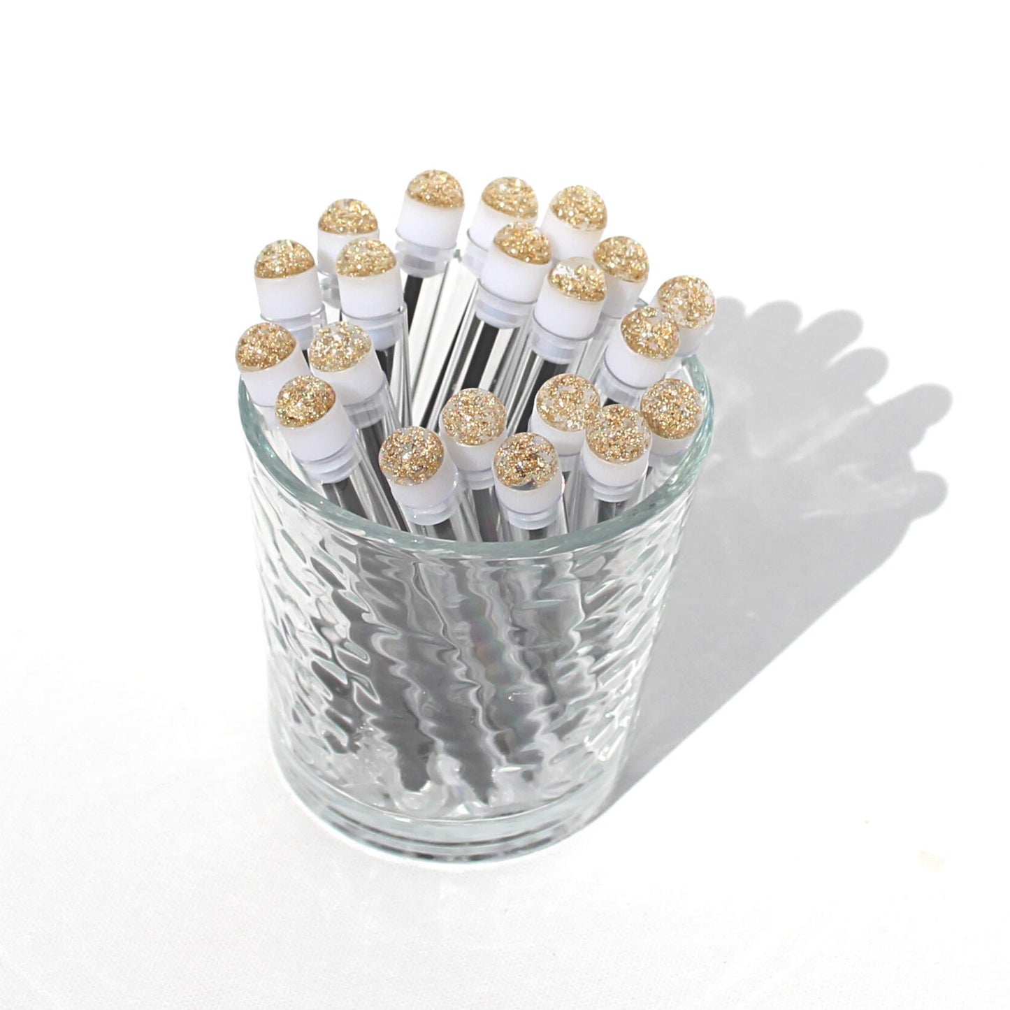Lash Brush Wands | 20 Pack | Eyelash Extension Supplies | Disposable Lash Spoolie Brush | Gold Fleck Design