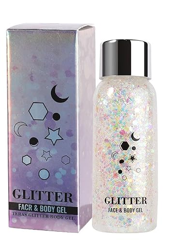 JUDEWY Body Glitter Gel, Face Glitter Body Glitter Glitter Liquid Eyeshadow, Face Hair Nail Glitter, Holographic Makeup Festival Glitter Makeup (01)