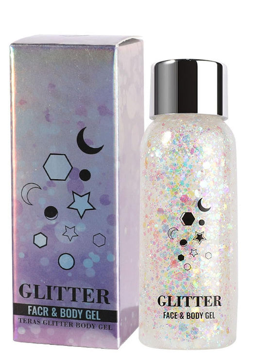 JUDEWY Body Glitter Gel, Face Glitter Body Glitter Glitter Liquid Eyeshadow, Face Hair Nail Glitter, Holographic Makeup Festival Glitter Makeup (01)
