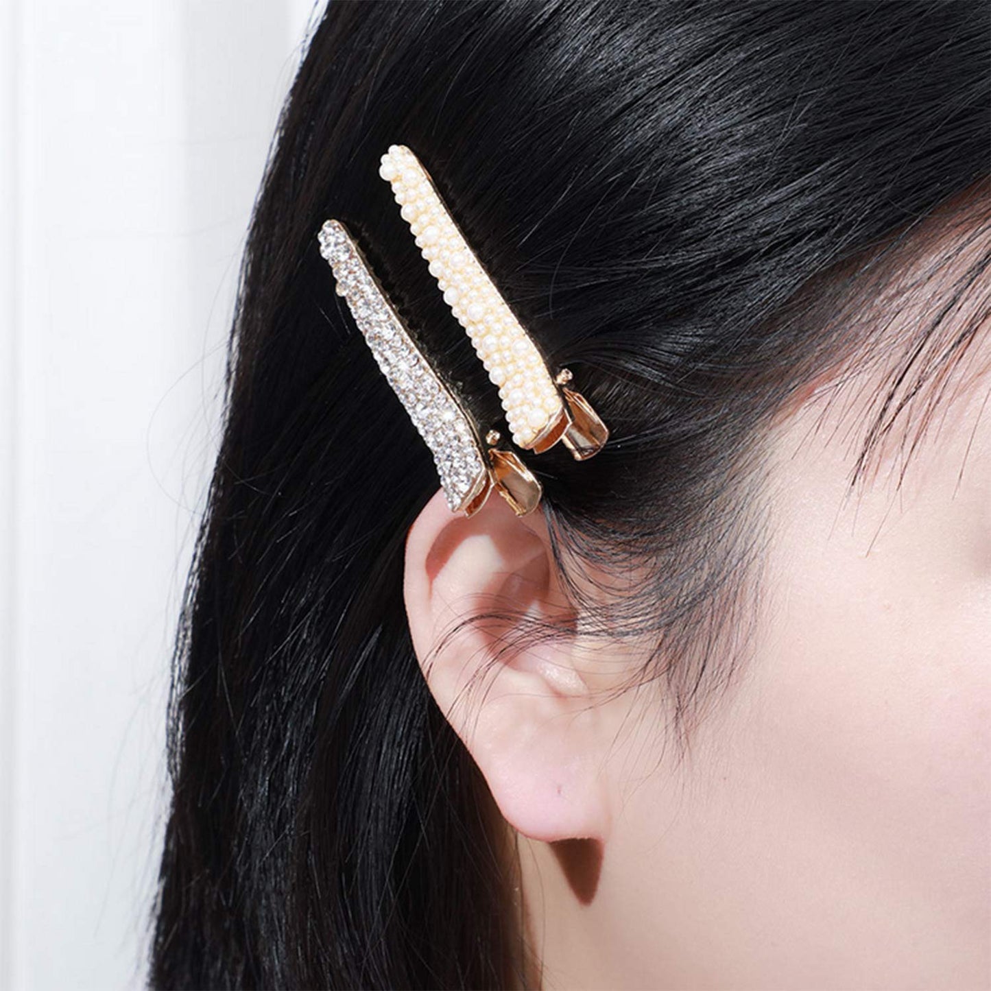 MIAO JIN 12 Pcs Rhinestone Pearls Alligator Hair Clips Duckbill Hairpins for Women's and Girls Hair Accessories