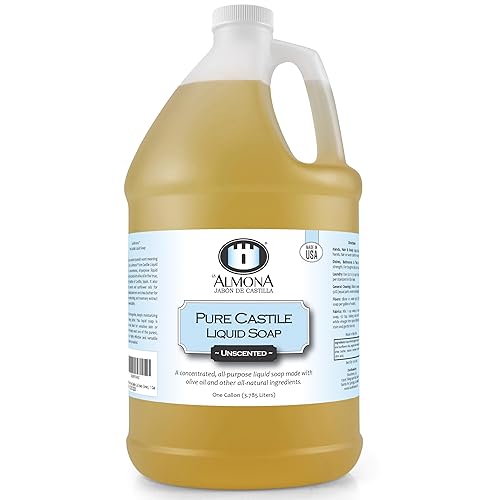 La Almona - Pure Castile Liquid Soap, UNSCENTED, 1 Gallon - Multipurpose: Hands, Face, Body, Laundry, Dishes & More - For Sensitive Skin, All-Natural